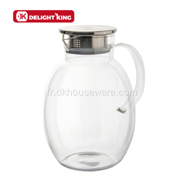 Carafe à eau en verre avec couvercle filtrant en acier inoxydable